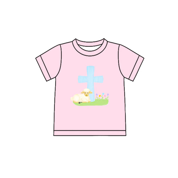 (Pre-order)GT1394 Cross Pink Print Girls Easter Tee Shirts Top