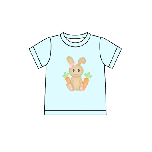 (Pre-order)GT1395 Bunny Carrot Blue Print Girls Easter Tee Shirts Top