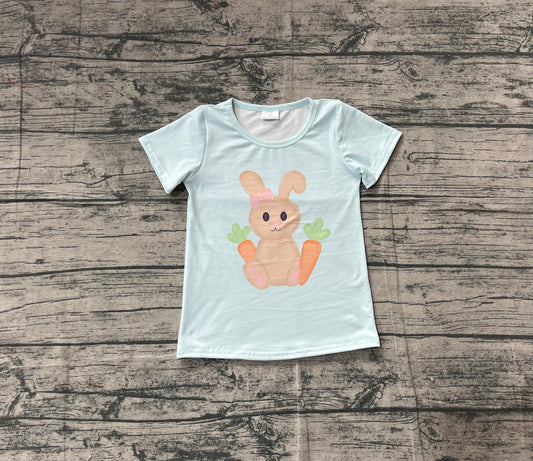 (Pre-order)GT1395 Bunny Carrot Blue Print Girls Easter Tee Shirts Top