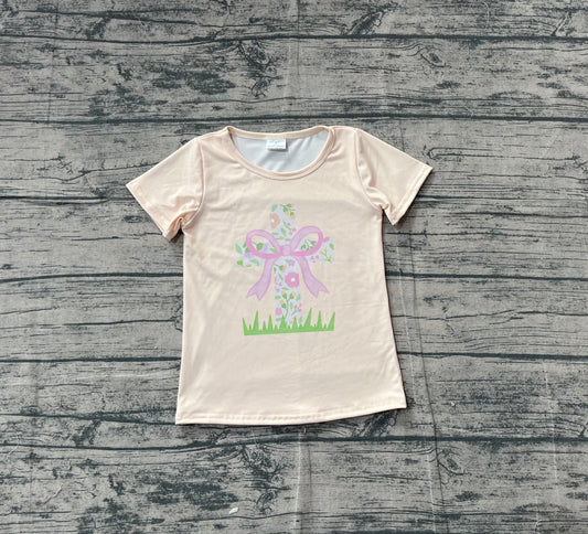 (Pre-order)GT1397 Cross Flowers Bow Print Girls Easter Tee Shirts Top