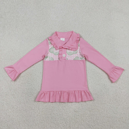 GT1402 Golf Pink Print Girls Long Sleeve Buttons Pullover Top