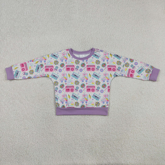 GT1491 Recorder Flowers Print Girls Long Sleeve Tee Shirts Top