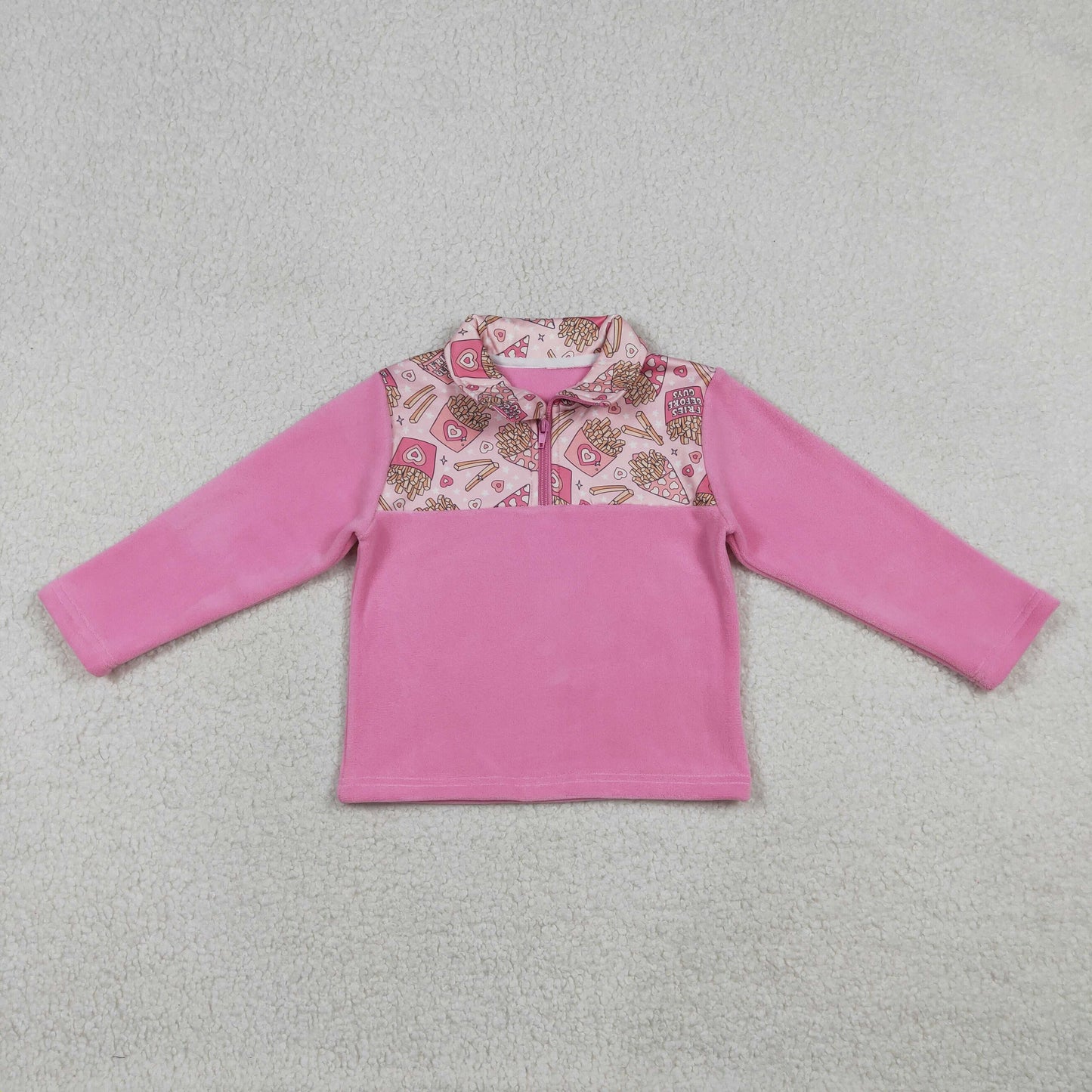 Pink Bows Hearts Print Girls Valentine's Day Zipper Thick Pullover Top Sisters Wear