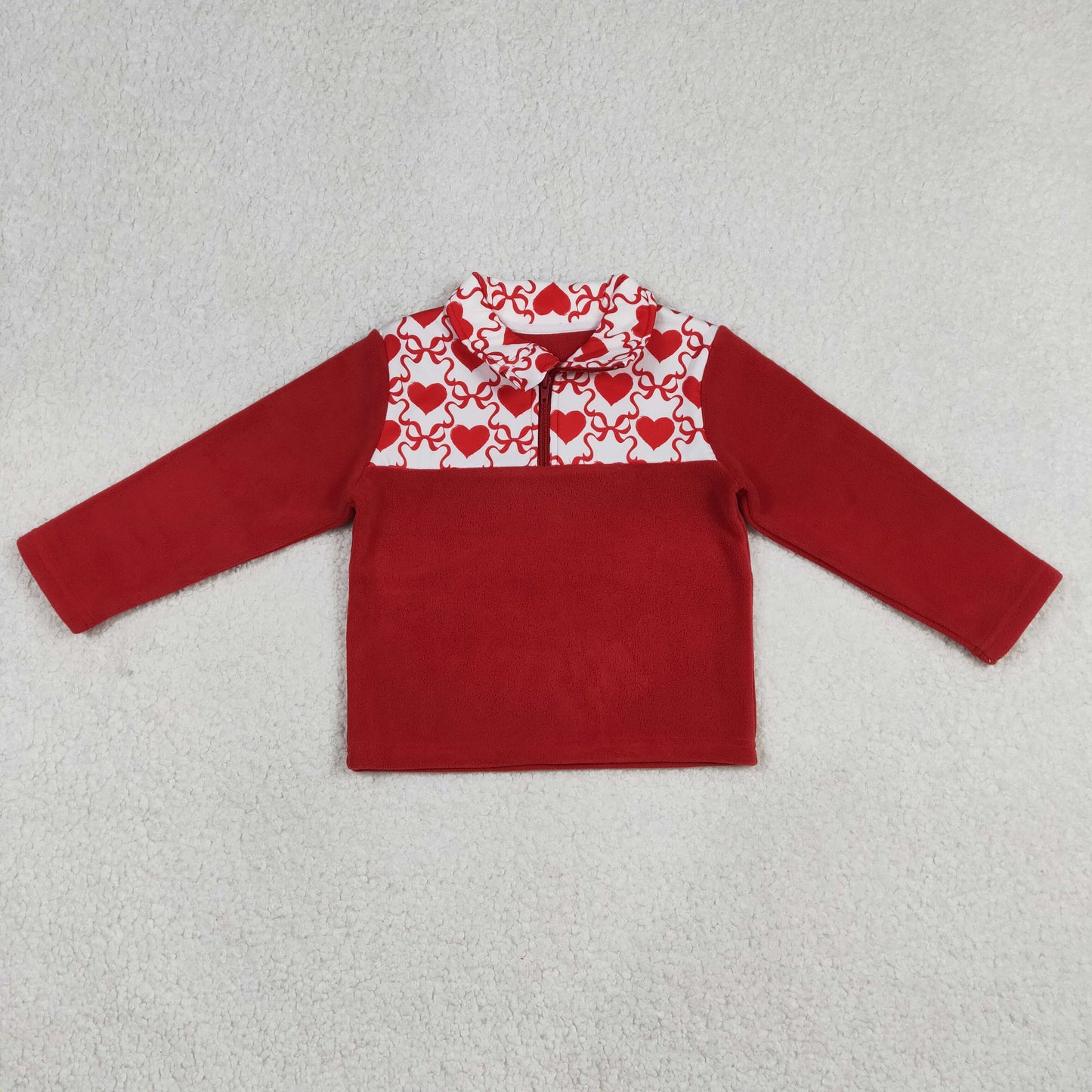 GT1505 Hearts Bows Red Print Girls Valentine's Day Zipper Thick Pullover Top