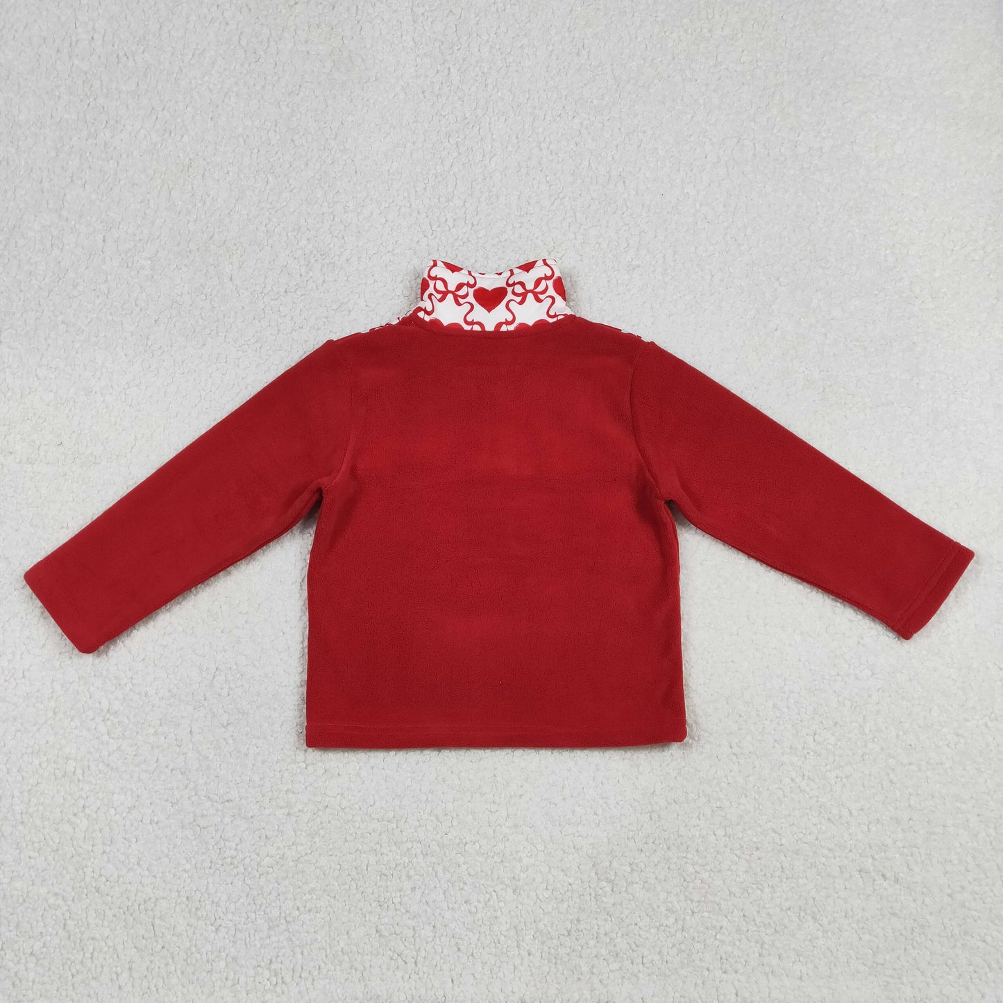 GT1505 Hearts Bows Red Print Girls Valentine's Day Zipper Thick Pullover Top