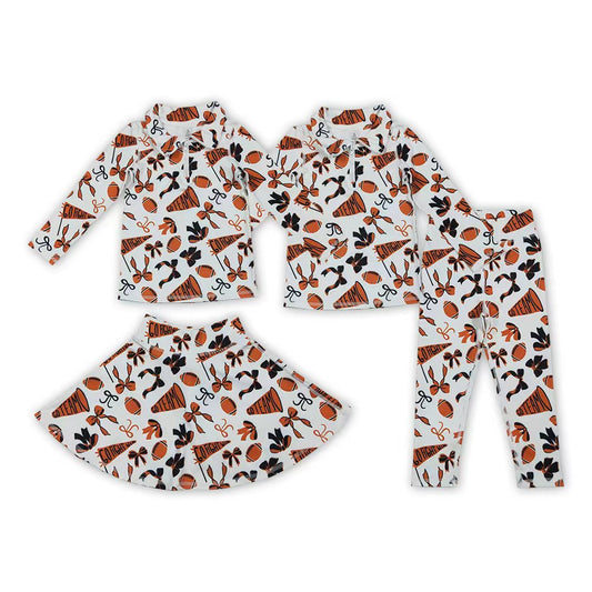 Go Team Cheer Bows Orange Print Girls Yoga Clothes Sisters Wear