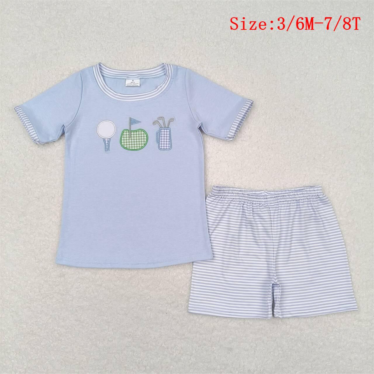 BSSO0686  Golf Embroidery Top Stripes Shorts Boys Summer Clothes Set