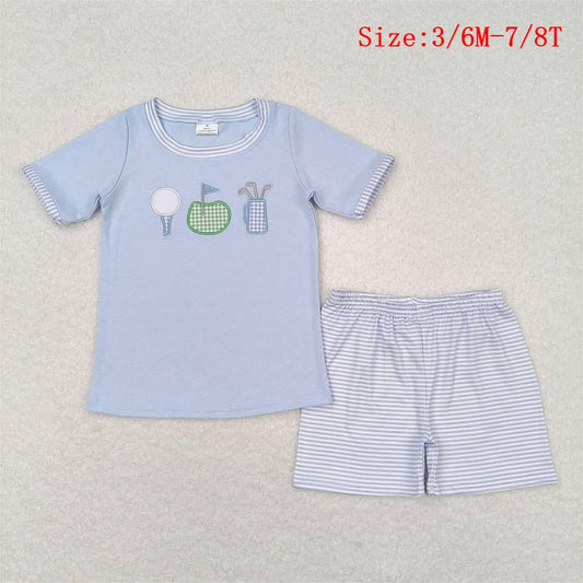 BSSO0686  Golf Embroidery Top Stripes Shorts Boys Summer Clothes Set