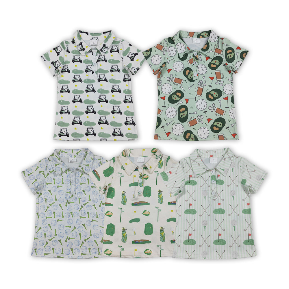 Golf Print Boys Summer Polo Tee Shirts Top Brothers Wear