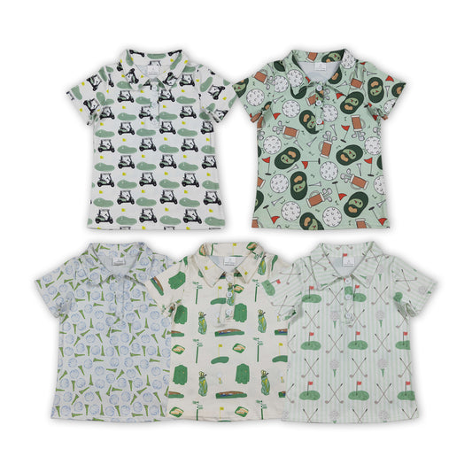 Golf Print Boys Summer Polo Tee Shirts Top Brothers Wear