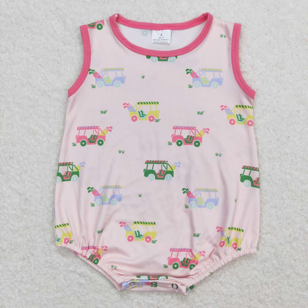 SR0981 Pink Flowers Golf Truck Print Baby Girls Summer Romper