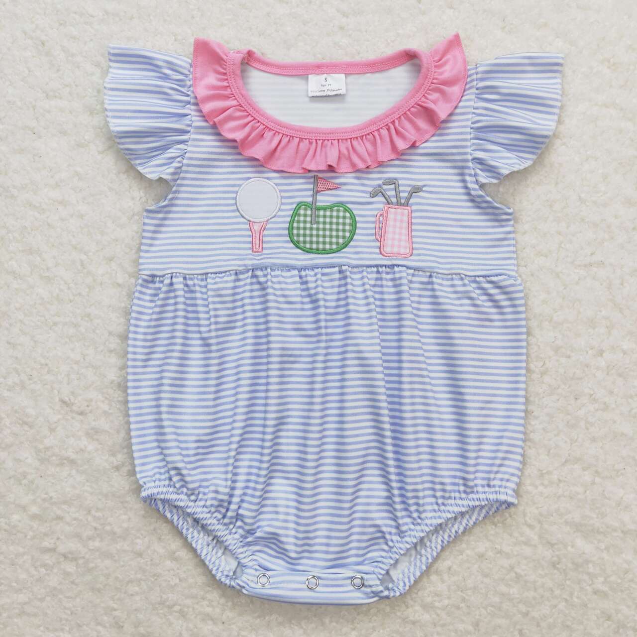 SR1215 Golf Embroidery Stripes Print Baby Girls Summer Romper