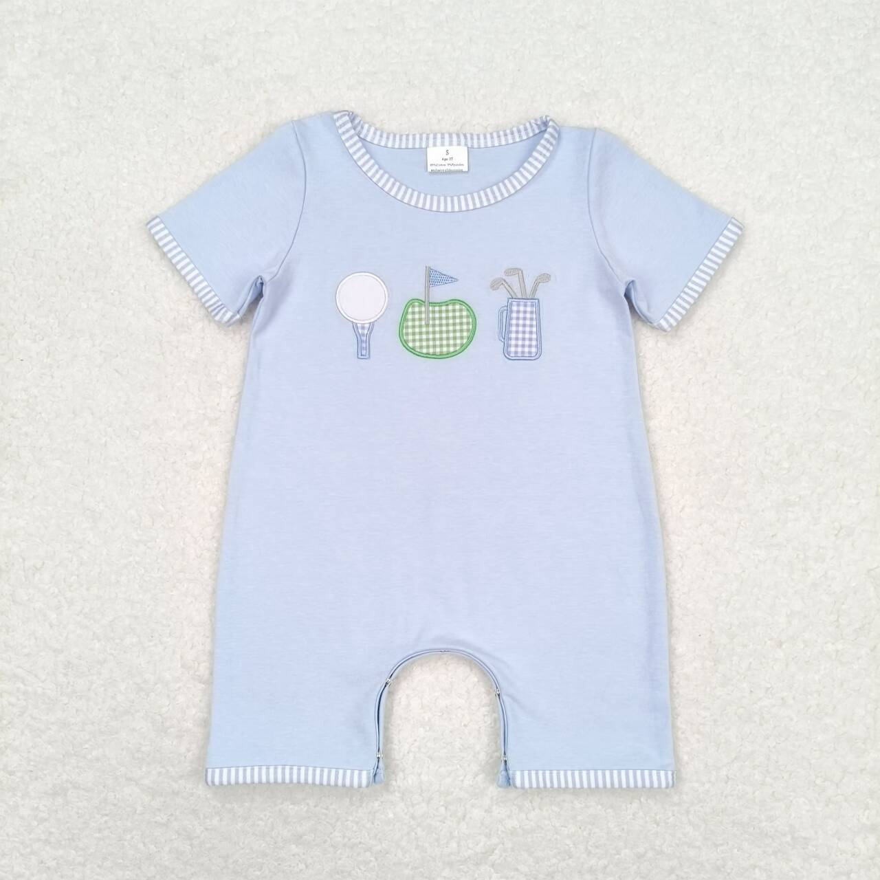 SR1216 Golf Embroidery Light Blue Baby Boys Summer Romper