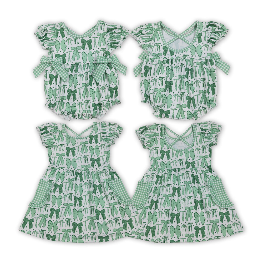 Green Bows Print Girls St. Patrick's Day Matching Clothes Sisters Wear