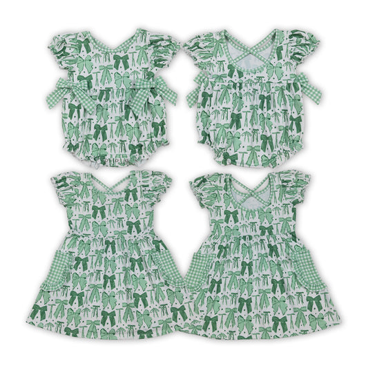 Green Bows Print Girls St. Patrick's Day Matching Clothes Sisters Wear