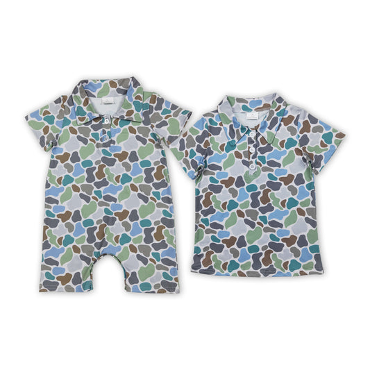 Green Brown Camo Print Brothers Summer Matching Clothes