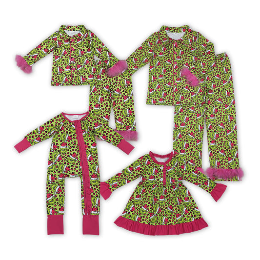 Green Frog Leopard Print Family Christmas Pajamas Matching Clothes
