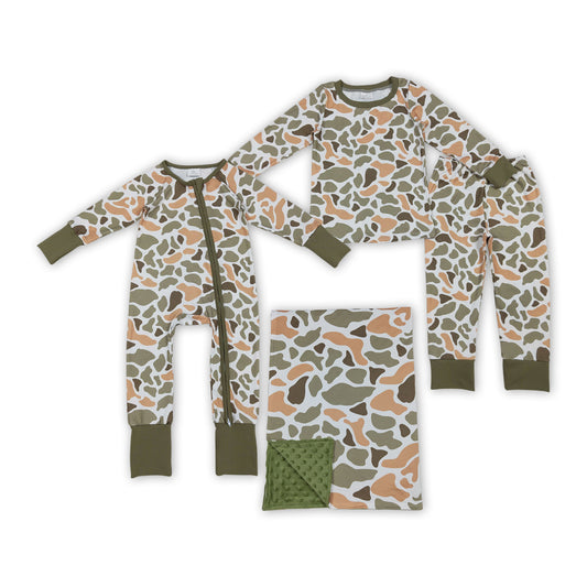 Green Orange Camo Print Kids Fall Hunting Matching Clothes
