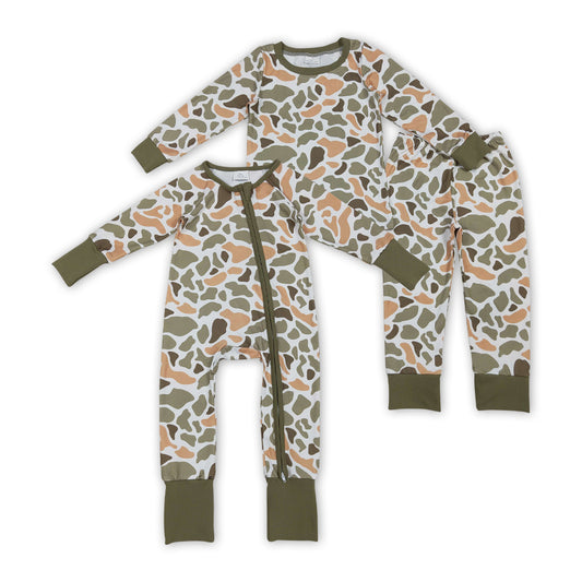 Green Orange Camo Kids Fall Pajamas Clothes Sibling Matching Wear