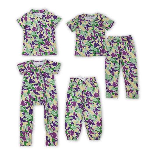 Green Purple Camo Print Boys Mardi Gras Clothes Brothers Matching Wear