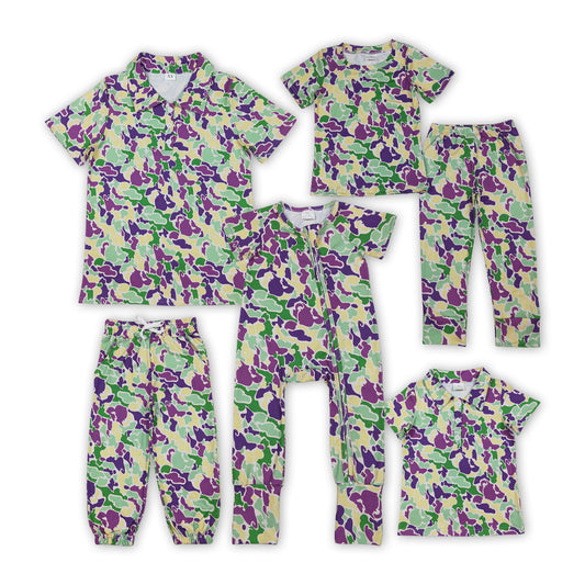 Green Purple Camo Print Daddy and Me Mardi Gras Clothes Family Matching Wear