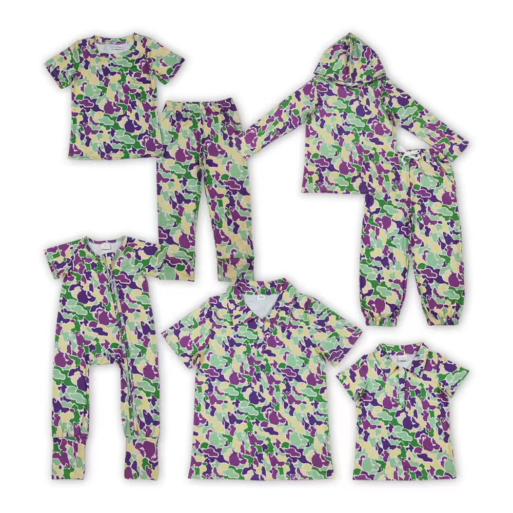 Green Purple Camo Print Daddy and Me Mardi Gras Clothes Family Matching Wear