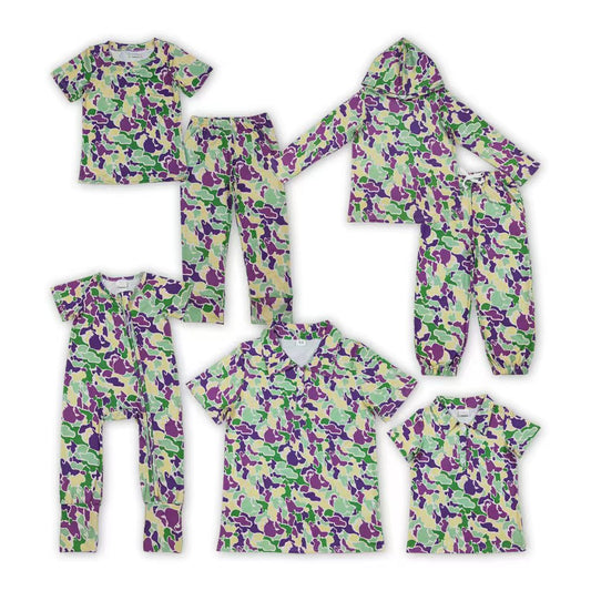 Green Purple Camo Print Daddy and Me Mardi Gras Clothes Family Matching Wear