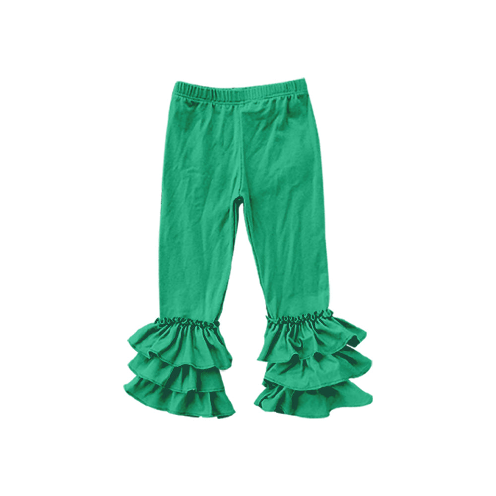 (Custom Design MOQ 5) Green Girls Ruffles Legging Pants