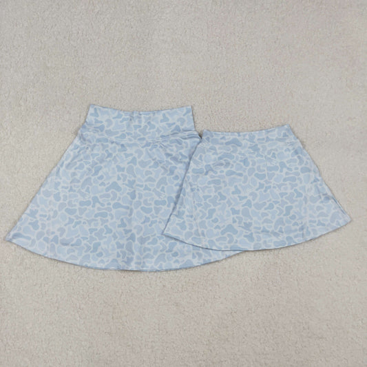Grey Camo Print Mom and Me Summer Bottom Yoga Shorts Skirts