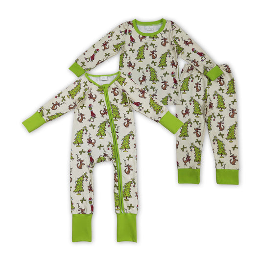 Green Frog Print Girls Christmas Pajamas Matching Clothes