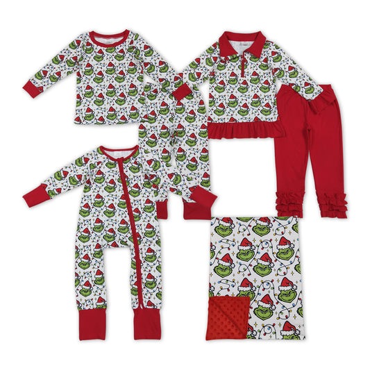 Green Frog Lights Print Kids Christmas Matching Clothes Sibling Wear