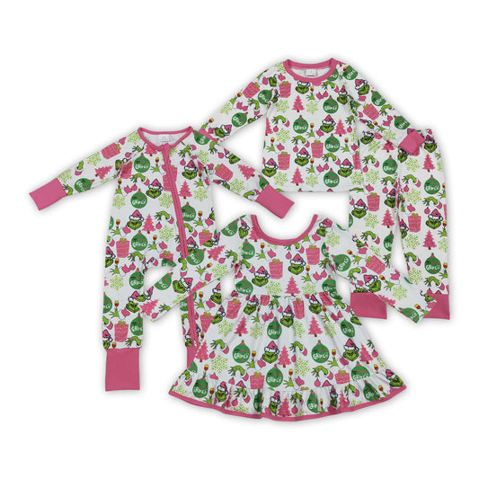 Green Frog Lights Girls Christmas Clothes Sisters Matching Wear