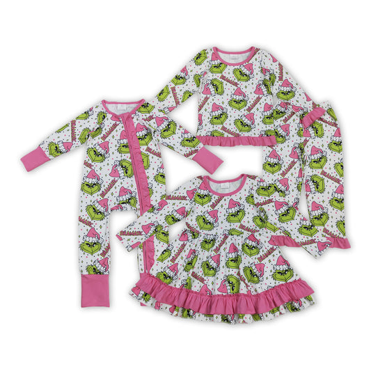 Green Frog Pink Girls Christmas Clothes Sisters Matching Wear