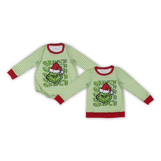 Green Frog Plaid Print Boys Christmas Clothes Brothers Matching Wear