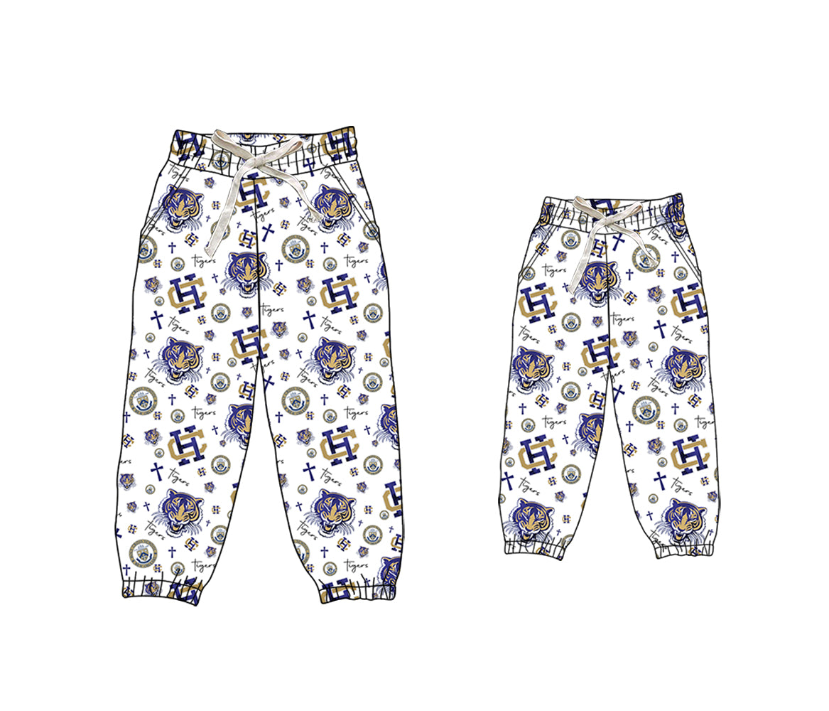 (Custom Design Preorder MOQ 5) Team's HOLY CROSS Tigers Print Kids Joggers Bottom Pants