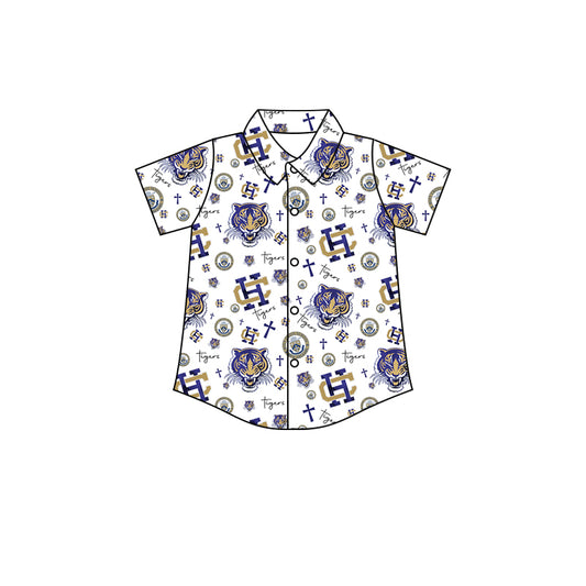 (Custom Design Preorder MOQ 5 ) Team's HOLY CROSS Tigers Print Boys Summer Tee Shirts Top