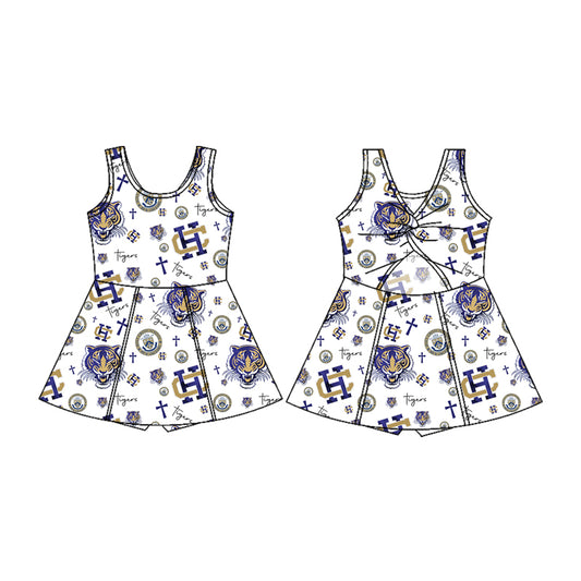 (Custom Design Preorder MOQ 5) Team's HOLY CROSS Tigers Print Girls Summer Shorts Knee Length Dress