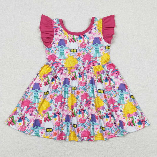 GSD0943  Long Hair Cartoon Figure Print Girls Knee Length Summer Dress