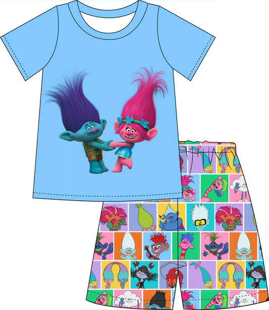 (Custom Design Preorder MOQ 5) Cartoon Hair Monster Print Boys Summer Clothes Set