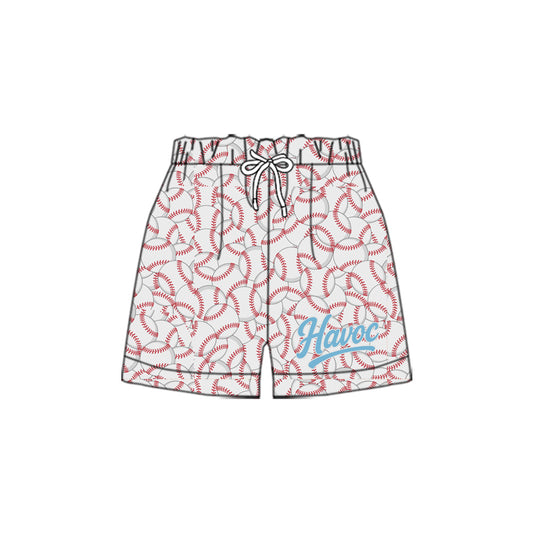 (Custom Design Preorder MOQ 5 Each Design) Team's Havoc Baseball Print Summer Bottom Drawstring Shorts Mom and Me Matching Clothes