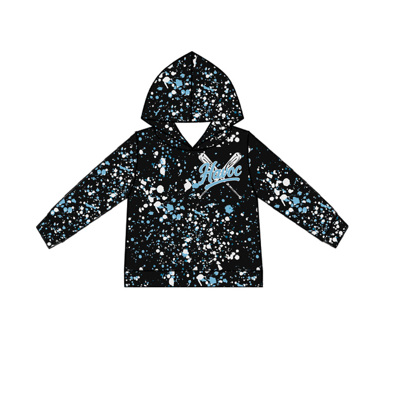 (Custom Design Preorder MOQ 5 Each Item)Team's Havoc Baseball Black Print Long Sleeve Hoodie Top Mom and Me Matching Clothes