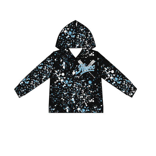 (Custom Design Preorder MOQ 5 Each Item)Team's Havoc Baseball Black Print Long Sleeve Hoodie Top Mom and Me Matching Clothes