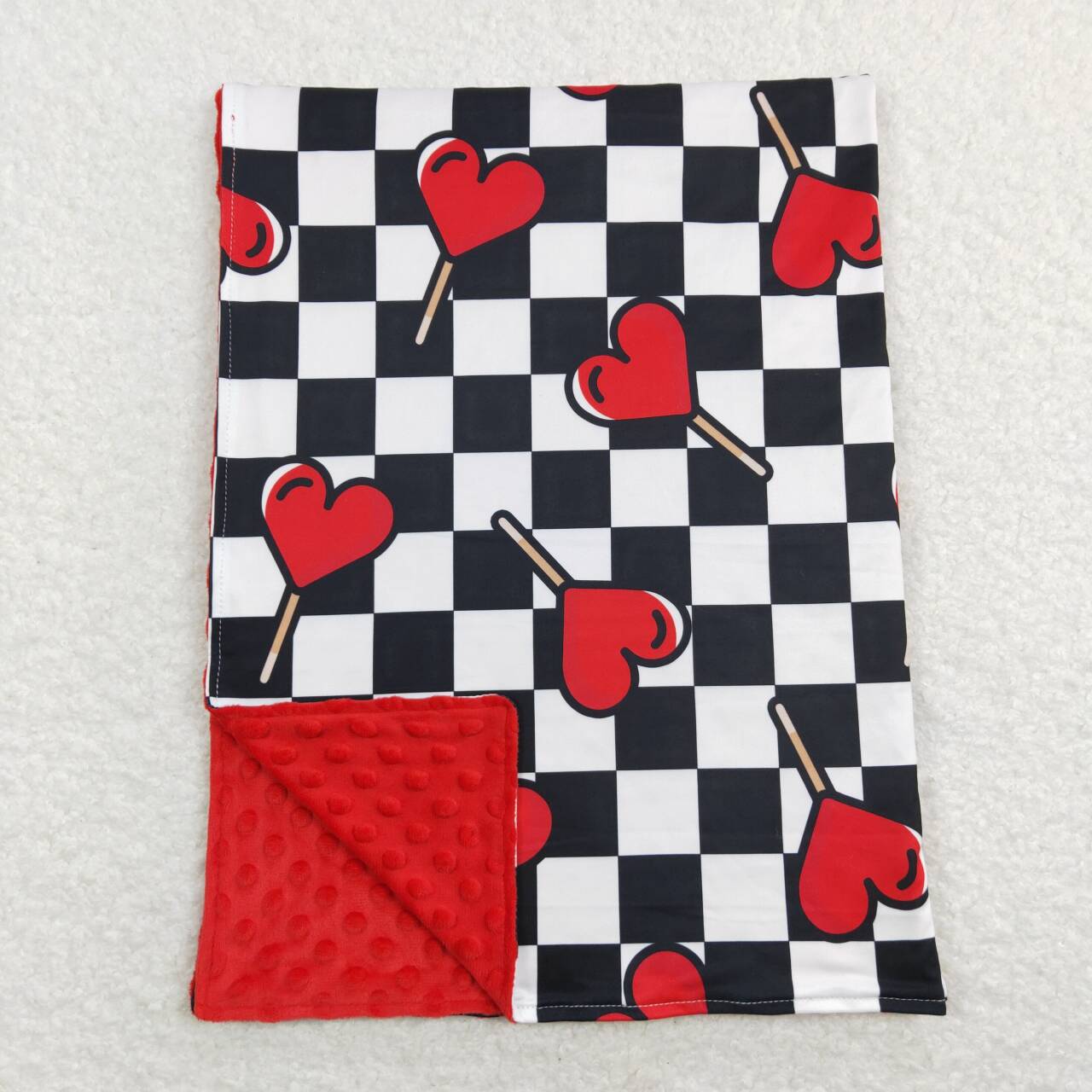 BL0113  Black Plaid Heart Print Kids Valentine's Blanket