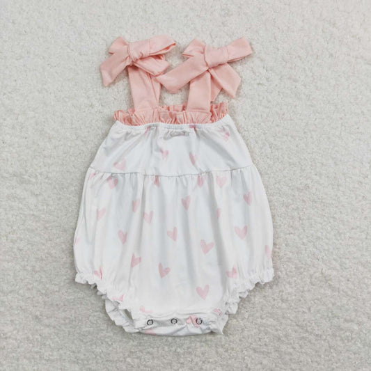 SR0731 Pink Heart Print Baby Girls Straps Valentine's Romper