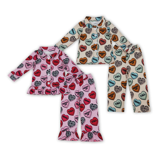 Heart Y'all Howdy Print Kids Valentine's Day Pajamas Clothes Sibling Wear