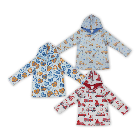 Hearts Print Boys Valentine's Day Hoodie Top Brothers Wear