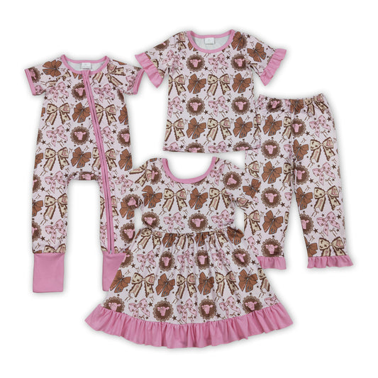 Heifer Bows Pink Print Girls Western Matching Clothes Sisters Wear