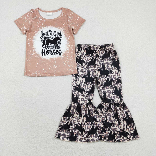GSPO1277 Just a Girl Who Loves Horses Leopard Print Girls Western Clothes Set