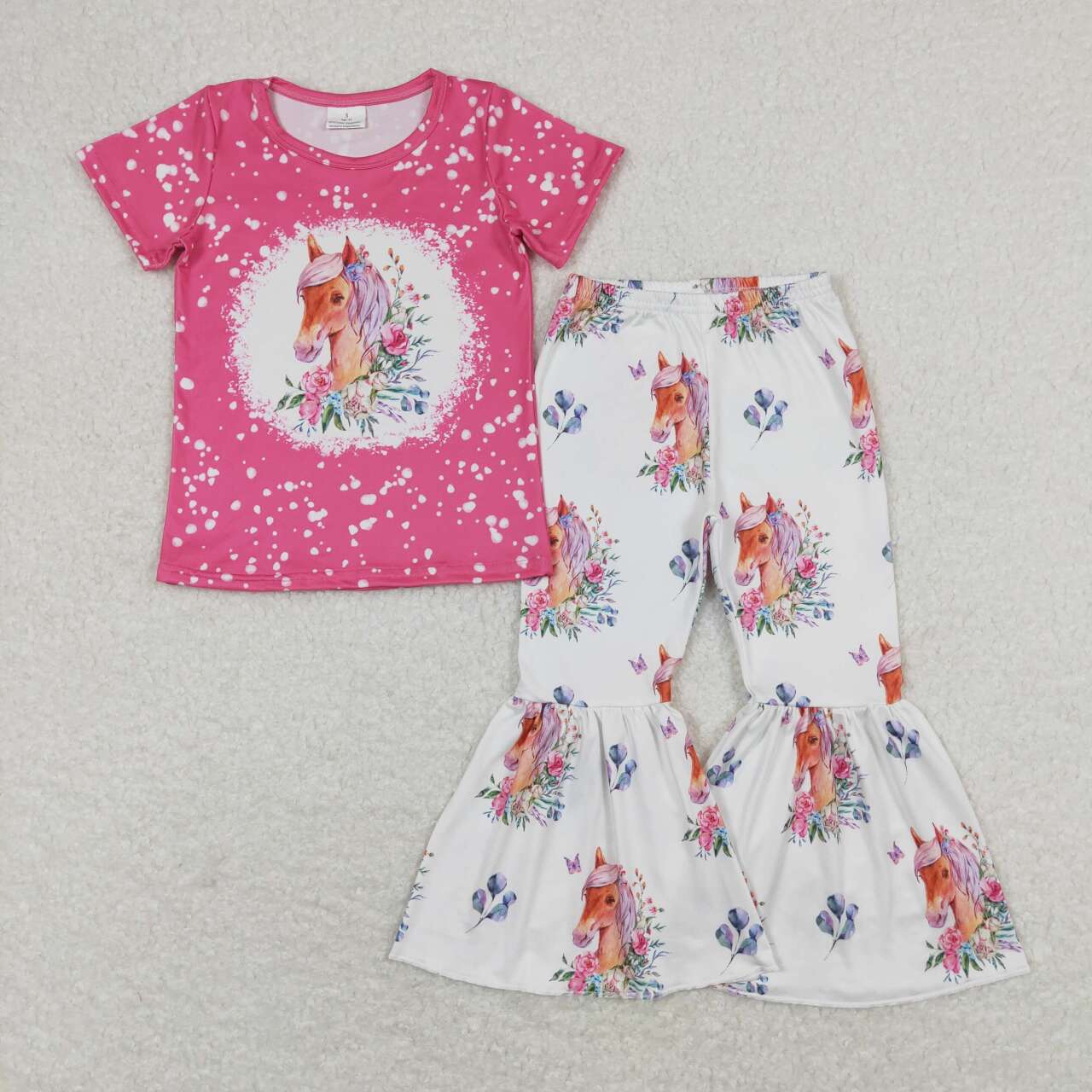 7 Colors Horse Western Print Bell Pants Girls Clothes Set