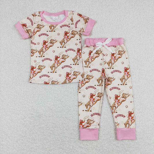 GSPO1488  Howdy Rodeo Print Girls Pajamas Western Clothes Set